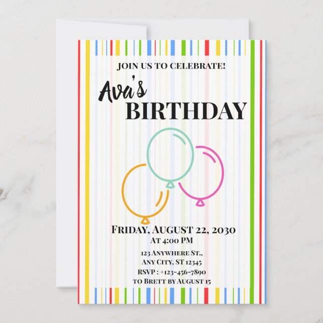 Invitación Multicolor con Líneas Verticales (Anverso)