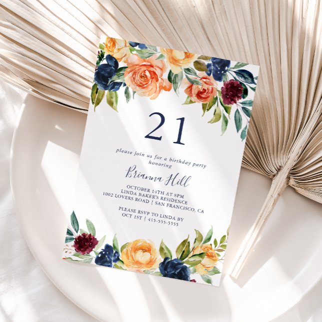 Invitación Multicolor Elegante Floral 21ª Fiesta de cumpleaño (Subido por el creador)