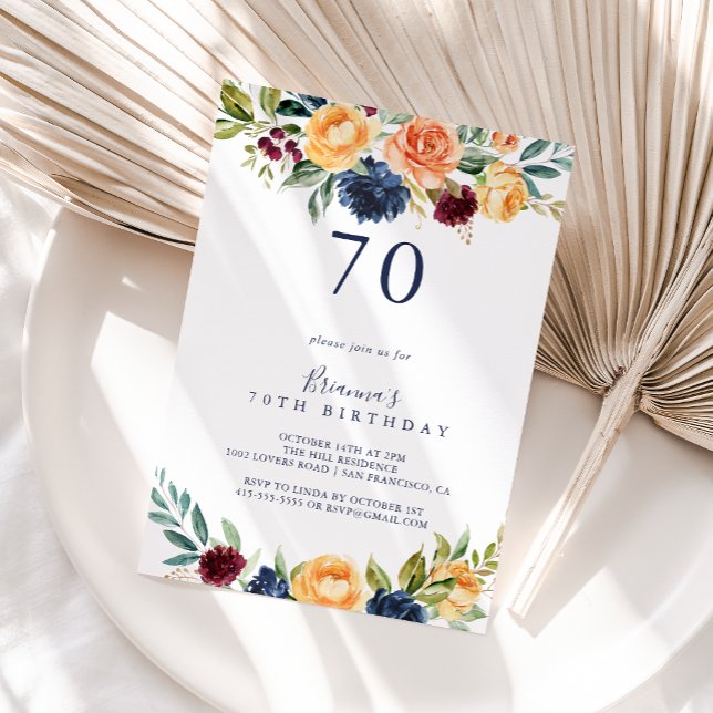 Invitación Multicolor Elegante Floral 70 cumpleaños (Subido por el creador)