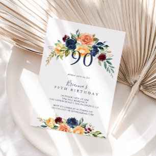 Invitación Multicolor Elegante Floral 90 cumpleaños