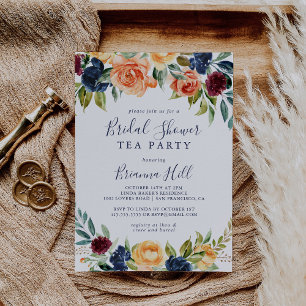 Invitación Multicolor Elegante Floral Bridal Shower Tea Fiest