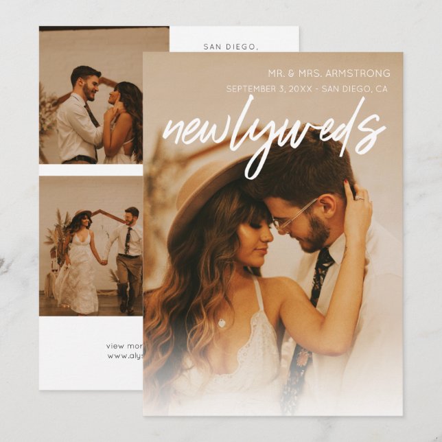 Invitación multifotografía y tipografía para recié (Anverso / Reverso)