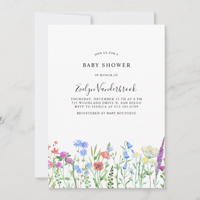 Invitación Multihued Wildflower Baby Shower Celebration (Anverso)