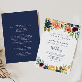 Invitación Multiolor Elegante Frente Floral y Boda posterior