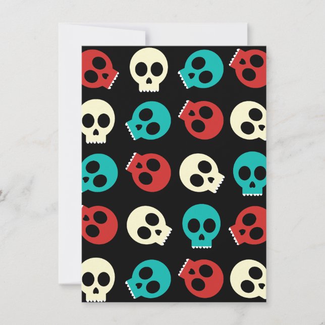 Invitación Múltiples Calaveras En Colores Retro Vintage (Anverso)