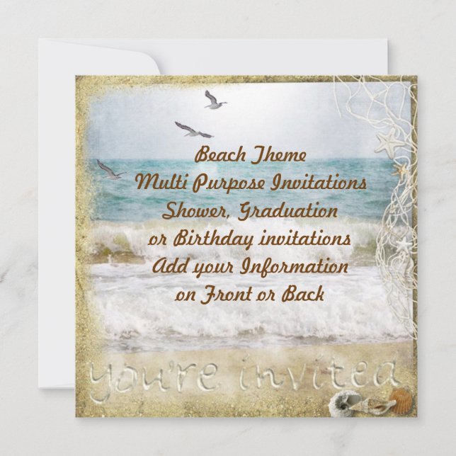 Invitación multiusos para fiesta de playa (Anverso)