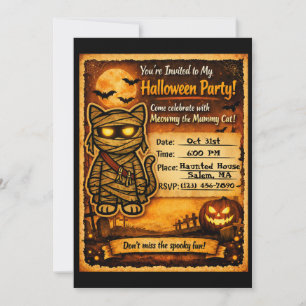 Invitación Mummy Gatito Espeluznante Lindo