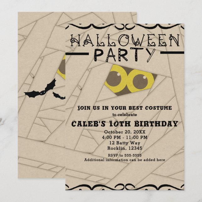 Invitación Mummy Kraft Paper Look Halloween Costueve Fiesta (Anverso / Reverso)