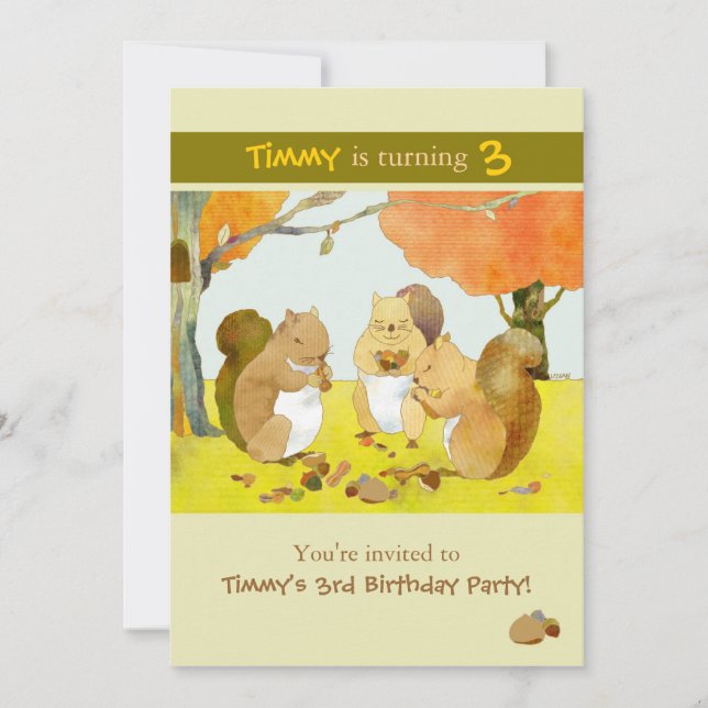 Invitación Munching Squirrels Kids Birthday Fiesta (Anverso)