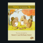 Invitación Munching Squirrels Kids Birthday Fiesta<br><div class="desc">Tres adorables ardillas están masticando nueces diseñadas para invitaciones del Partido del Cumpleaños de los Niños personalizados. Todo el texto de ejemplo se puede personalizar fácilmente con su propio texto. También puede cambiar las fuentes, colores y tamaños del texto. ((Póngase en contacto con ujean4791@gmail.com para obtener información sobre el trabajo...</div>