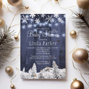 Invitación Mundo azul blanco rústico baby shower de invierno