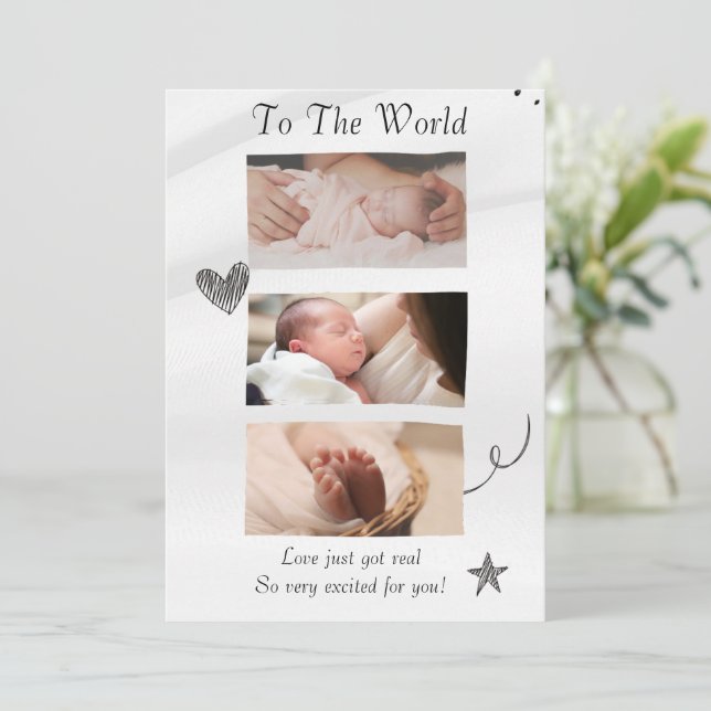 Invitación Mundo de saludo blanco anuncia tu historia (Anverso de pie)