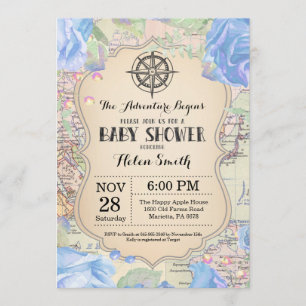 Invitación Mundo floral azul del viaje del mapa de Baby