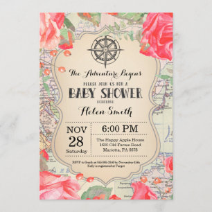 Invitación Mundo floral rojo del viaje del mapa de Baby