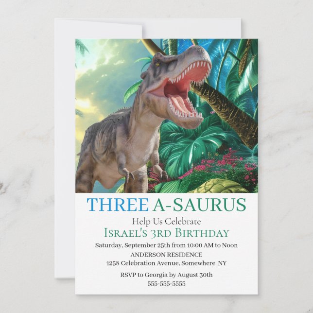 Invitación Mundo Jurásico Temático de Dinosaurio T-Rex (Anverso)