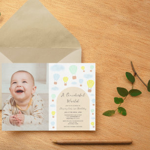 Invitación Mundo Onederful Globo Aerostático 1er Cumpleaños