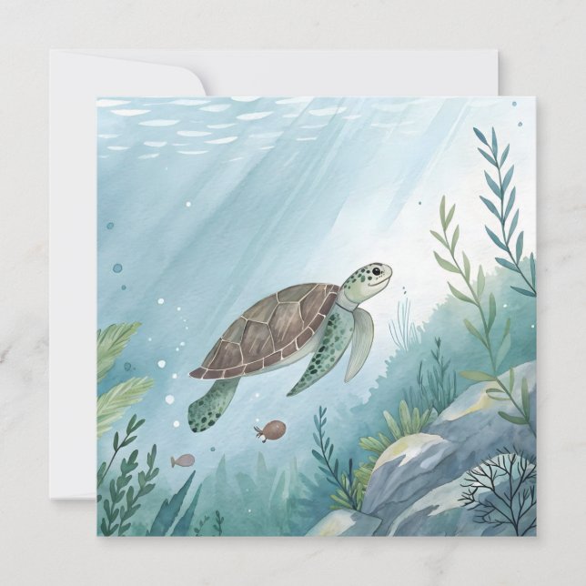 Invitación Mundo submarino con tortuga (Anverso)