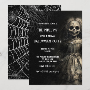Invitación Muñeca de Esqueleto Embrujado Disfraz de Halloween