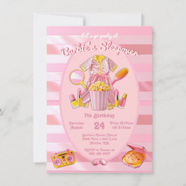 Invitación muñeca de juguete rosa Sleepover Slumber Birday Pa