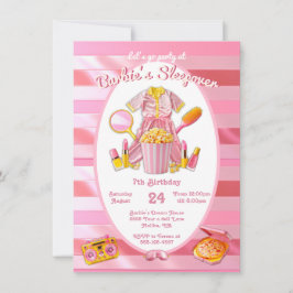 Invitación muñeca de juguete rosa Sleepover Slumber Birday Pa