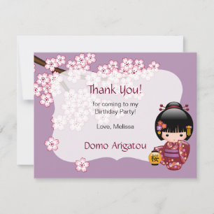 Invitación Muñeca Kokeshi de cumpleaños agradecida