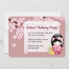 Invitación Muñeca Kokeshi de primavera - Fiesta de cumpleaños