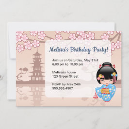 Invitación Muñeca Maiko Kokeshi - Fiesta de cumpleaños Cute G