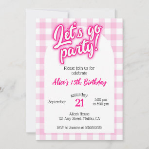 Invitación Muñeca rosa Malibu Gingham Vamos Fiesta Cumpleaños