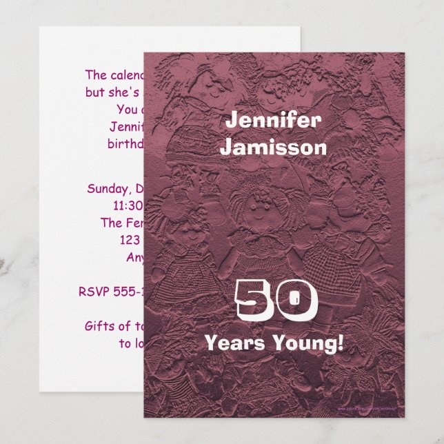 Invitación Muñeca rosada Rag del partido de cumpleaños juveni (Anverso / Reverso)