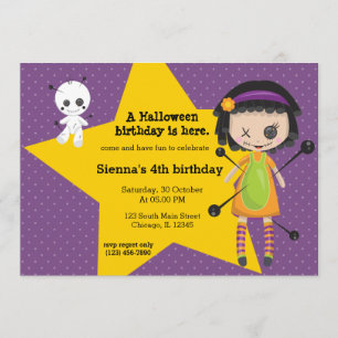 Invitación muñeca vudú - elegir color de fondo