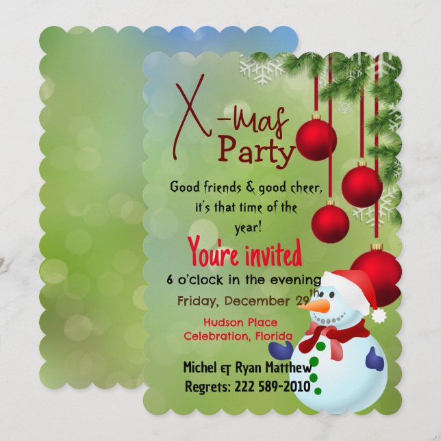 Invitación Muñeco de nieve  (Anverso / Reverso)