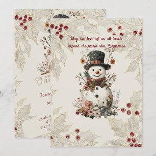 Invitación Muñeco de Nieve Artístico Acuarela Beige Floral