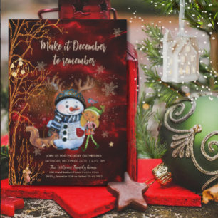 Invitación Muñeco de nieve caprichoso elfo ardilla Navidad ro