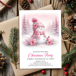 Invitación Muñeco de Nieve Coquette Mágico Nevado Rosa Editab