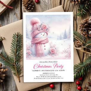Invitación Muñeco de Nieve Coquette Rosa Suave Editable Navid
