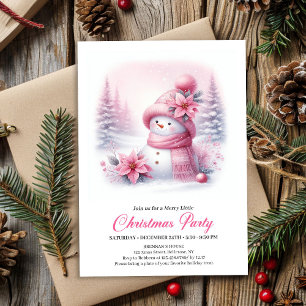 Invitación Muñeco de Nieve Coquette Rosa Suave Navidad Digita