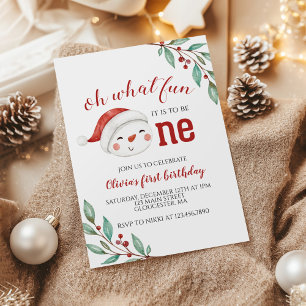 Invitación Muñeco de Nieve de Navidad Holly Primer Cumpleaños