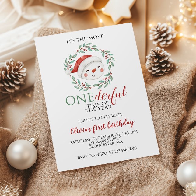 Invitación Muñeco de Nieve de Navidad Onederful Primer Cumple (Subido por el creador)