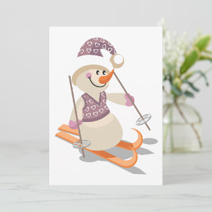 Invitación Muñeco de nieve esquiando