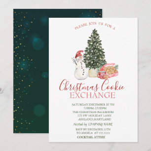 Invitación Muñeco de nieve lindo, árbol de pino, galletas