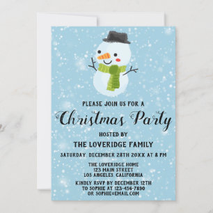 Invitación Muñeco de nieve lindo Fiesta de Navidad Copos de n