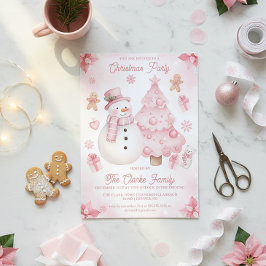 Invitación Muñeco de nieve no tradicional rosa Árbol Fiesta d