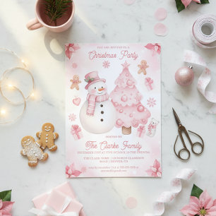 Invitación Muñeco de nieve no tradicional rosa Árbol Fiesta d