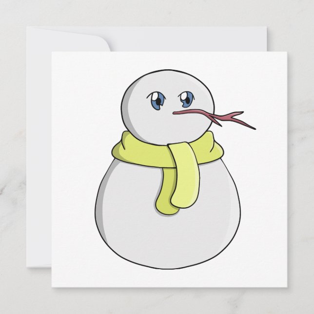 Invitación Muñeco de nieve que lleva una bufanda amarilla (Anverso)