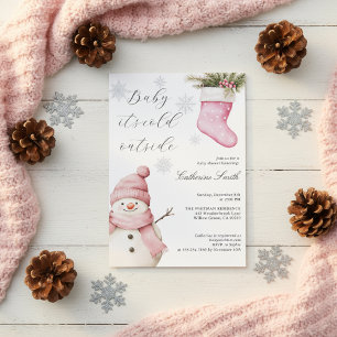 Invitación Muñeco de nieve rosa “Baby It’s Cold Outside” Baby