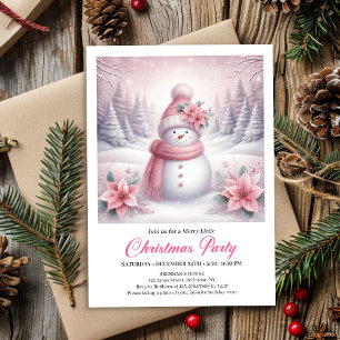 Invitación Muñeco de Nieve Rosa Caprichoso Editable Navidad N