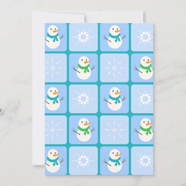 Invitación Muñeco de nieve y copos de nieve con estampado de  (Anverso)