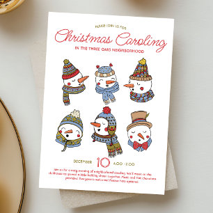 Invitación Muñecos de nieve cantando villancicos en una cita