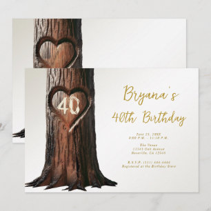 Invitación Muñón de árbol con corazón tallado Cumpleaños rúst