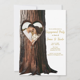 Invitación Muñón de árbol con corazón tallado Foto rústica de